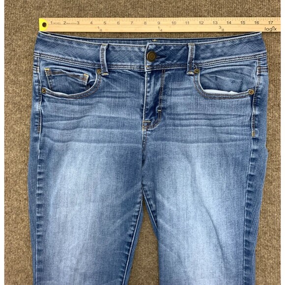 American Eagle Jeans Womens 12 Kick Bootcut Super Stretch Whiskered Y2K Denim - Picture 6 of 10